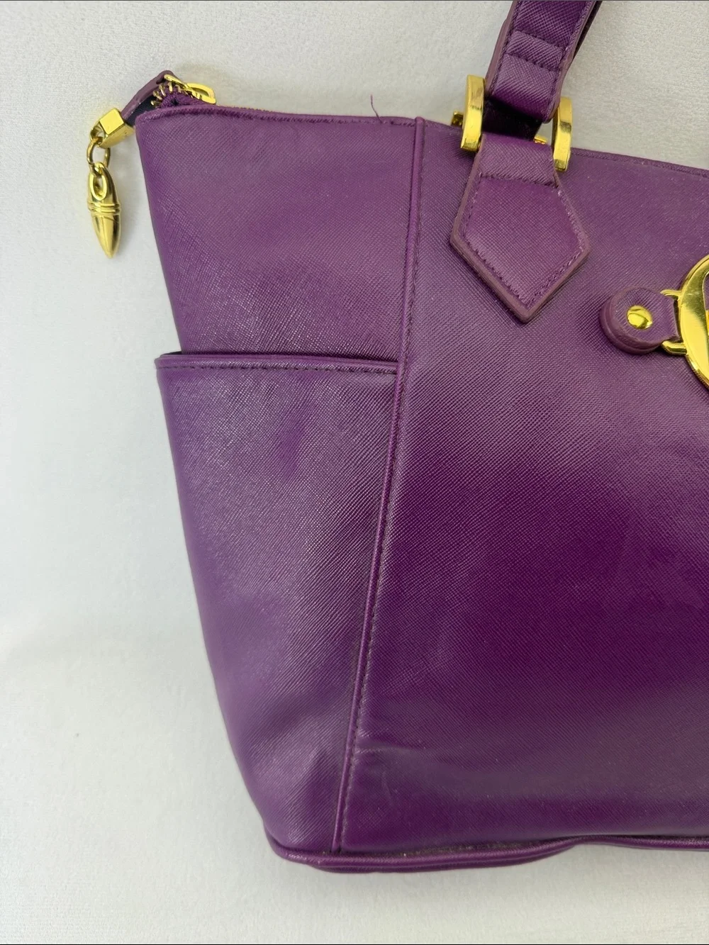 IMAN Purple Shoulder Tote Bag with Gold Hardware Peacock Lining